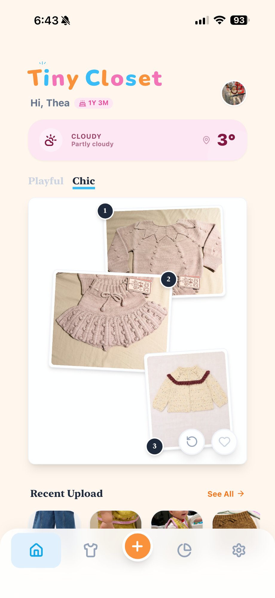 Tiny Closet home, AI outfit suggestions